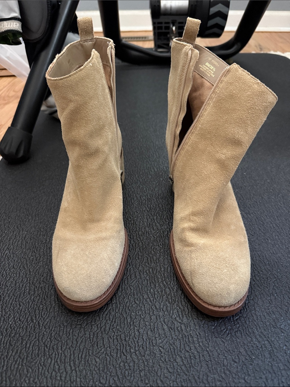 Vince Camuto Beige Suede Mid-Calf Heeled Ankle Boots